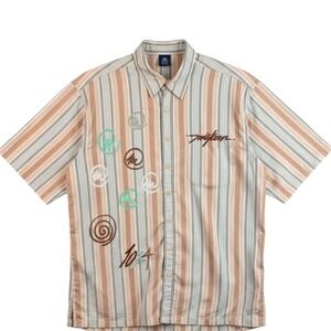 Miskeen Originals Mens 2X Short Sleeve Button Up Striped Graphic Shirt Tan Brown